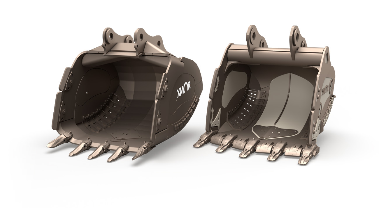 Side by side large and small XMOR buckets