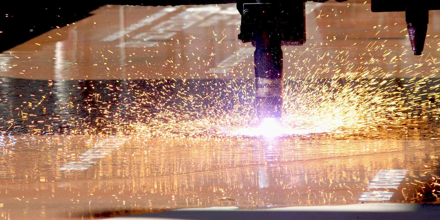 Close up of welding a plate
